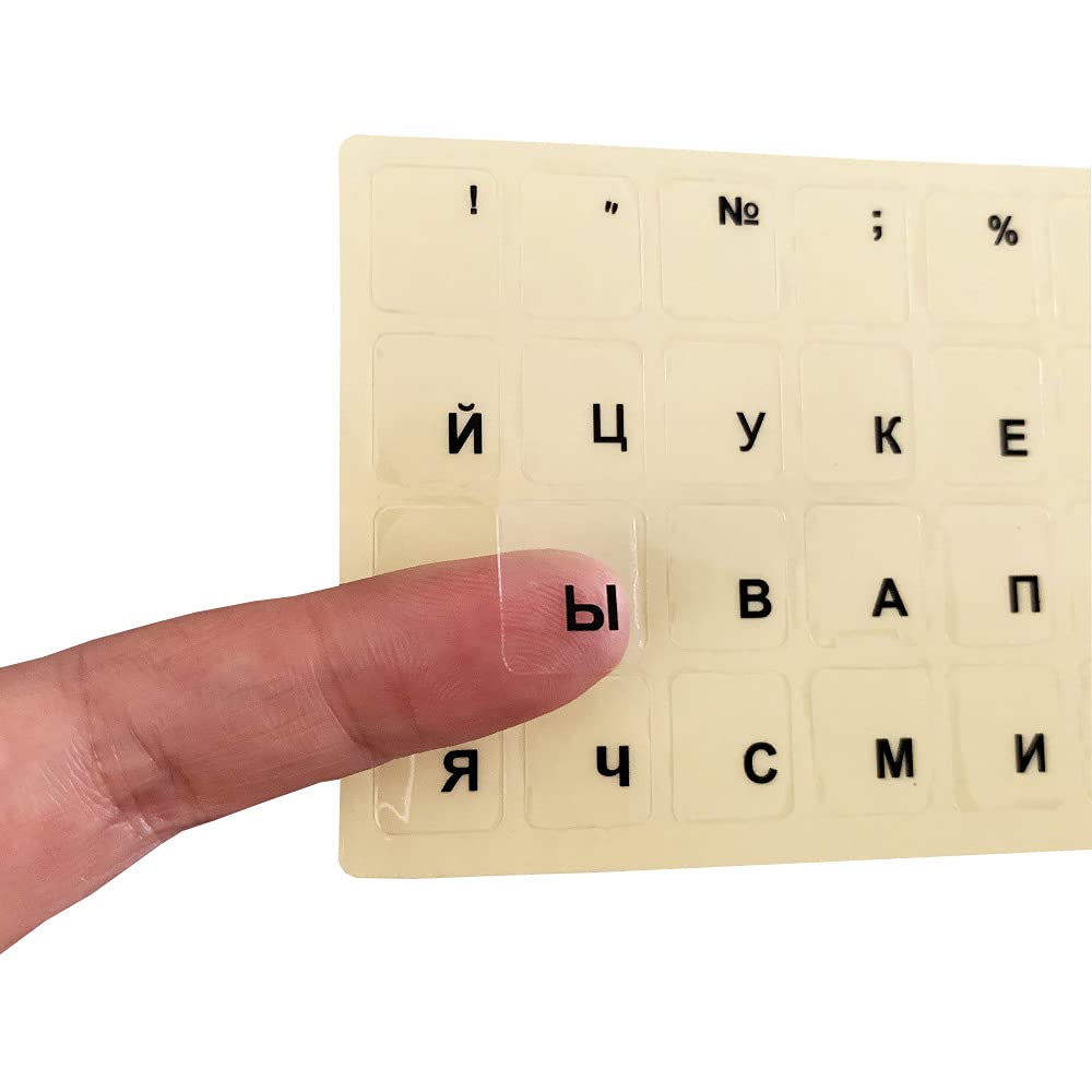 Russian Keyboard Stickers - Transparent Background with White Letters for PC, Laptop & Computer Keyboards (Black Alphabet) - Perfect for Typing in Russian on Any Keyboard