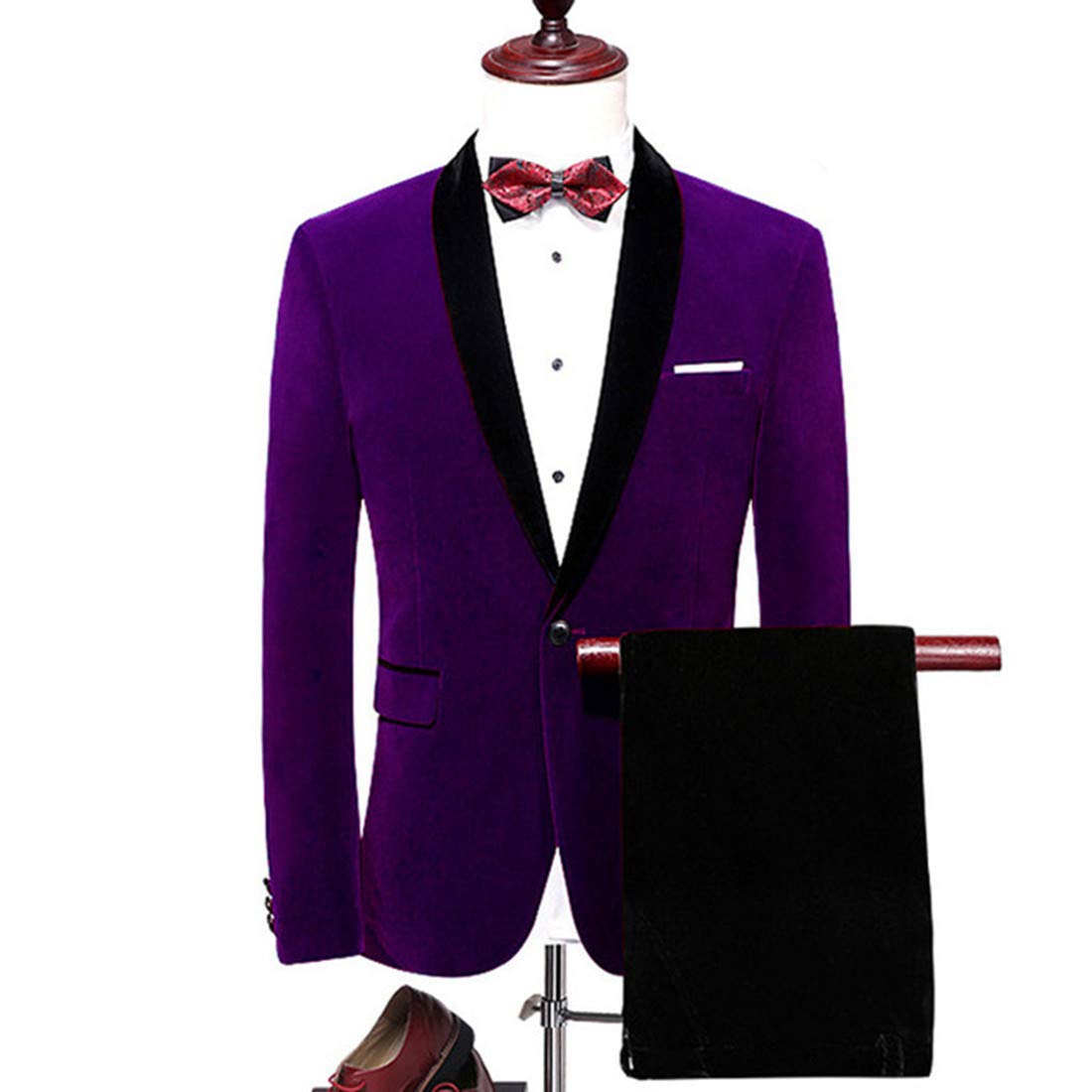 Men's Velvet Shawl Lapel 3-Piece Wedding Suit Set - Tuxedo Jacket, Vest & Pants for Groom, Prom & Formal Events - Perfect for Weddings, Galas & Black Tie Occasions
