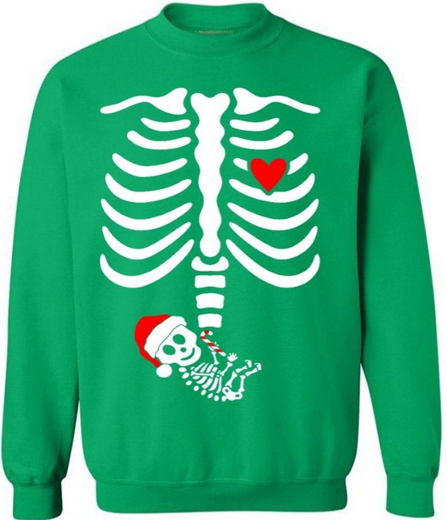 Awkwardstyles Funny Pregnant X-ray Skeleton Baby Christmas Maternity Sweatshirt - Cute Holiday Pregnancy Announcement & Family Photo Outfit