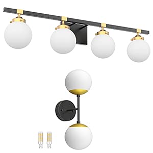 Tipace Modern Glass Ball Wall Light Fixture - 4 Lights Mid Century Vanity Lighting for Bathroom, Bedroom, Living Room & Hallway - Elegant & Stylish Home Decor