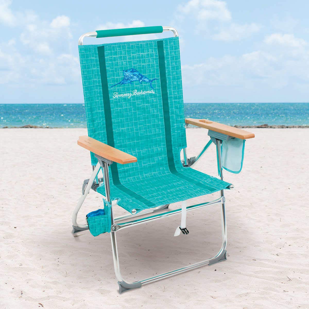 Tommy Bahama 7-Position Adjustable Hi-Boy Beach Chair with Suspension - Green | Portable Folding Lounge Chair for Poolside, Backyard, Camping & Outdoor Relaxation