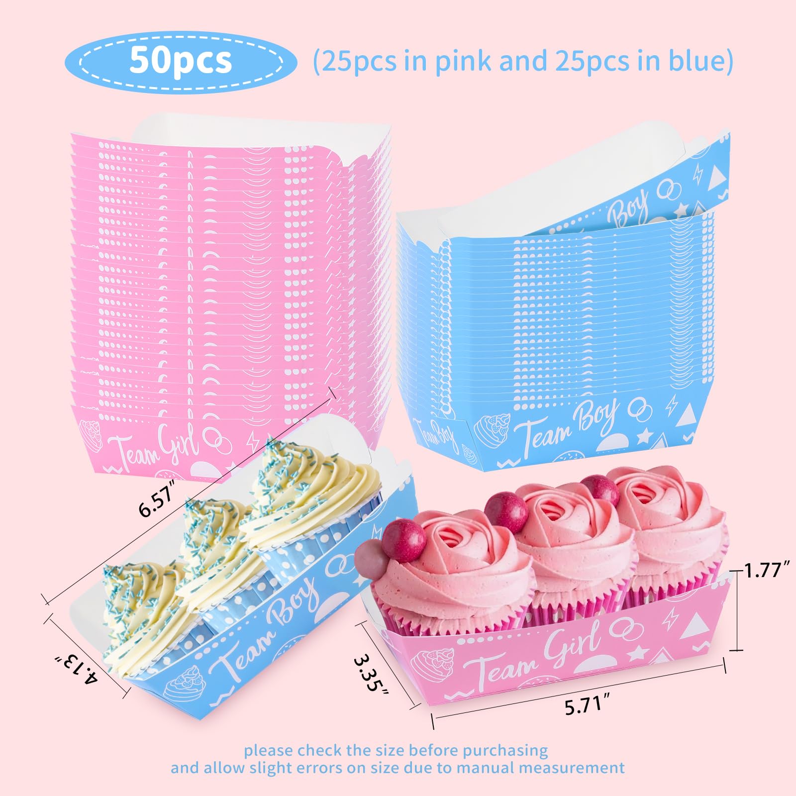 Blue or Pink Gender Reveal Party Food Trays (50 Pack) - Disposable Paper Plates for Hot Dogs, Nachos & Snacks - Perfect for Baby Shower, Christmas & Birthday Celebrations