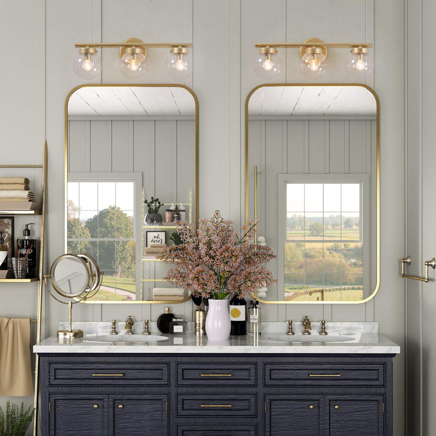 Gold Vanity Light with 3 Clear Globe Glass - 19.5