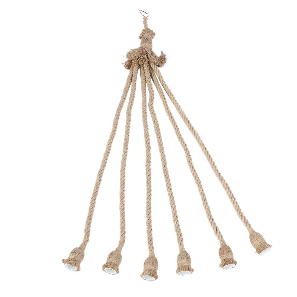 Vintage Hemp Rope Pendant Light - 6 Pack E27 Hanging Lamps for Bedroom, Restaurant, Cafe & Bar Decor - Industrial Style Ceiling Lighting Fixture for Cozy Ambiance