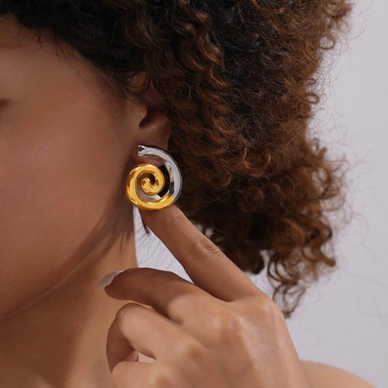 Two Tone Spiral Twist Stud Earrings for Women - F1467 | Elegant Fashion Jewelry for Parties, Dating & Everyday Wear