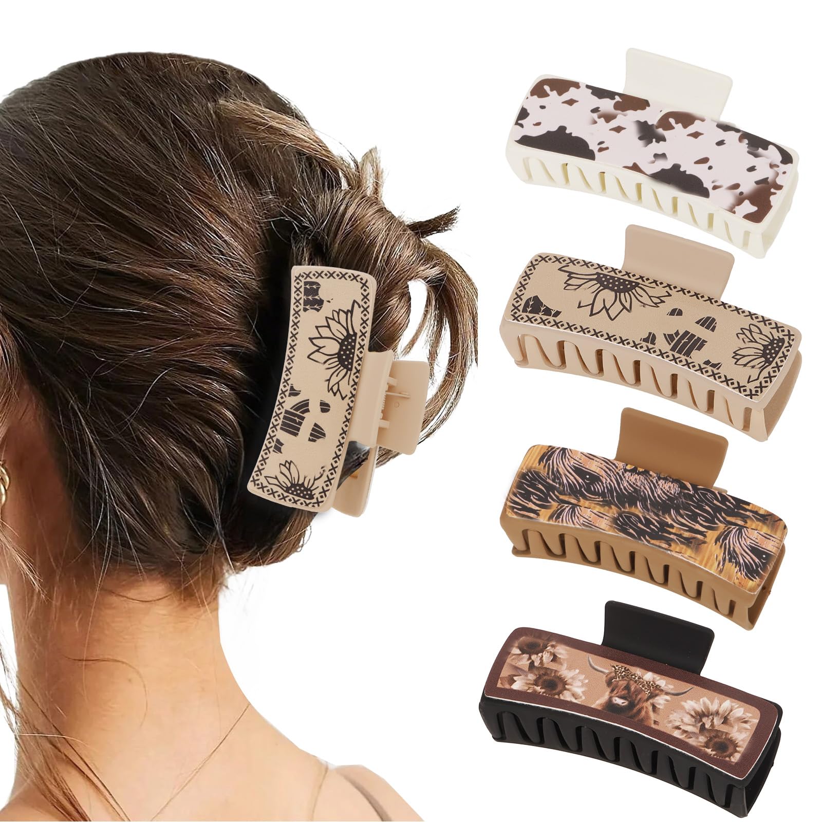 Western Hair Clips for Women - 4pcs Large Leather Cowgirl Hair Claws | Country Style Hair Accessories for Women & Girls | Perfect for Rodeo, Concerts & Western-Themed Events