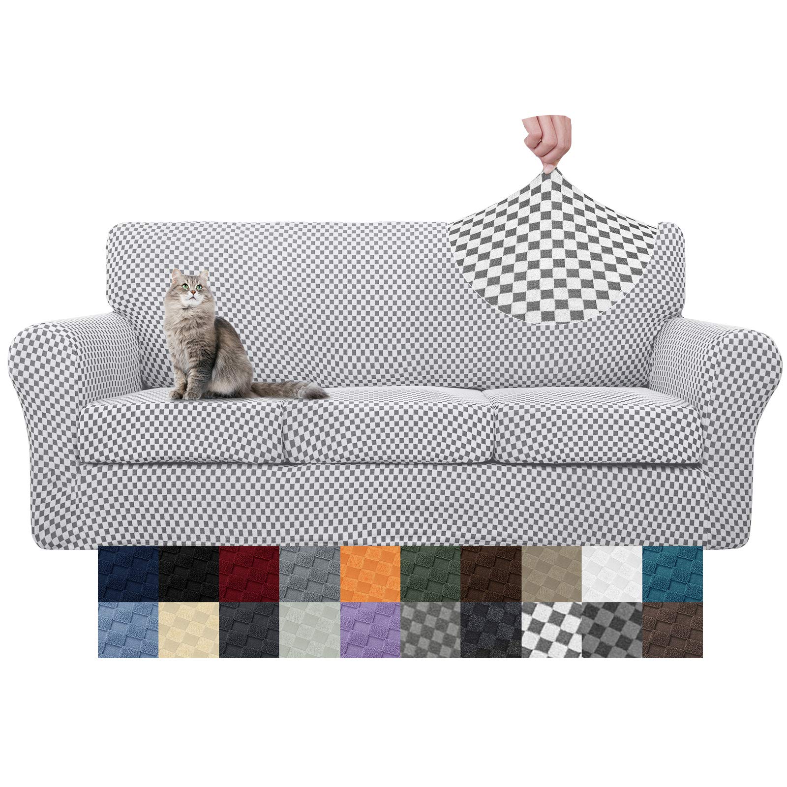 YEMYHOM 4-Piece Checkered Stretch Sofa Cover Set for 3-Cushion Couches (71