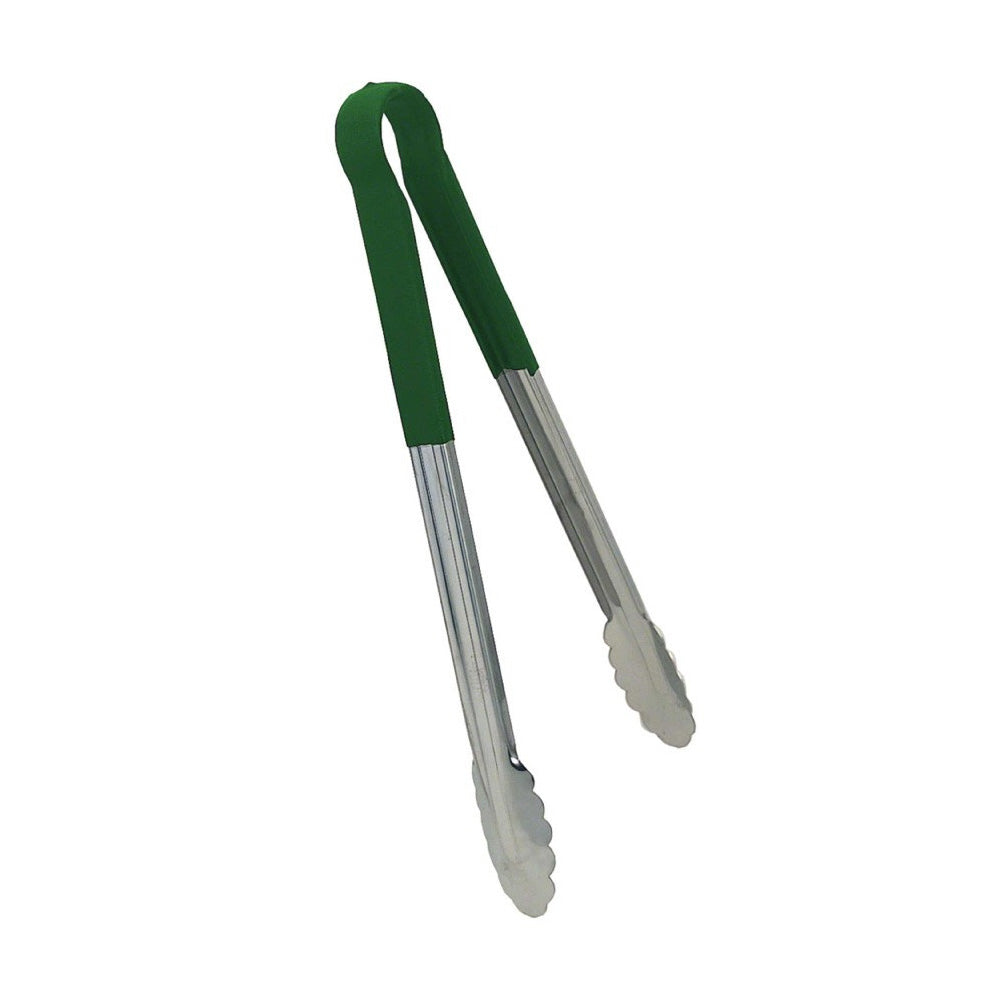Non-Slip Coated Utility Tongs - 16 Inch Heat Resistant Kitchen Tongs for Grilling, BBQ, Cooking & Serving - Green Silicone Grip Tongs for Salad, Pasta & Hot Food Handling