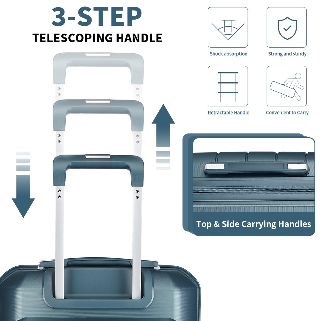 Somago Lightweight Hardside Polypropylene Luggage Set with Packing Cubes - 4-Piece Spinner Suitcase with TSA Lock & Double Wheels for Travel | Perfect for Business Trips, Vacations & Airplane Carry-On (Ice Blue)