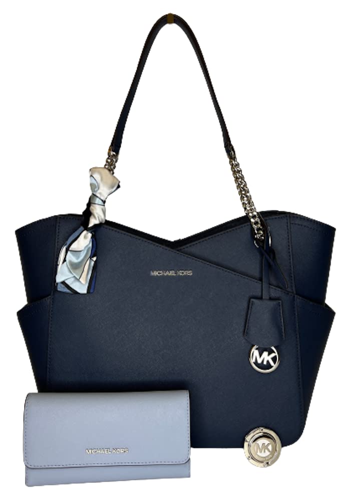 MICHAEL Michael Kors Jet Set Travel Large Chain Shoulder Tote & Matching Trifold Wallet Set | Stylish Designer Handbag for Women | Perfect for Work, Travel & Everyday Use