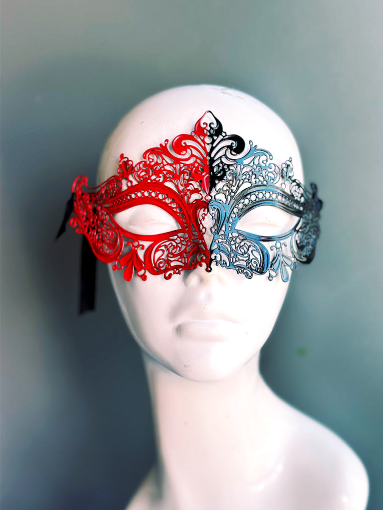 Yin Yang Metal Mask - Red & Black Design for Meditation, Yoga, and Spiritual Healing | Handcrafted Metal Art for Home Decor & Gifts