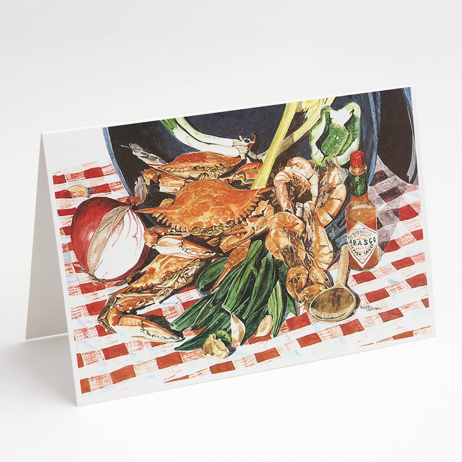 Caroline's Treasures 8537GCA7P Crab Boil Greeting Cards - Pack of 8 Blank A7 Size (5x7) Note Cards with Envelopes | Whimsical Design for Birthday, Thank You, and Holiday Greetings