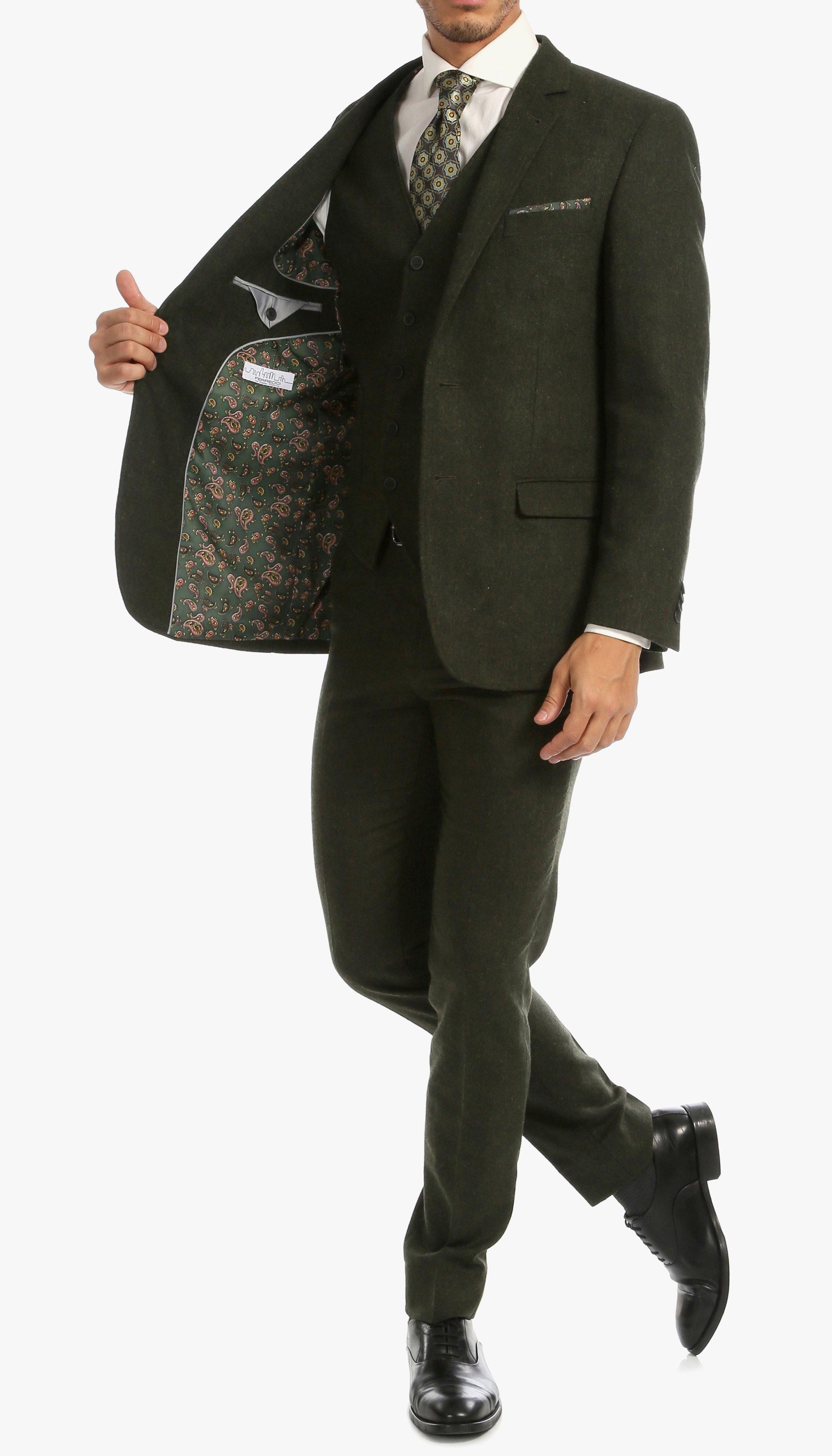 Green Tweed Men's Slim Fit 3-Piece Suit | Formal Business Attire & Wedding Outfit | Perfect for Office, Interviews & Special Occasions