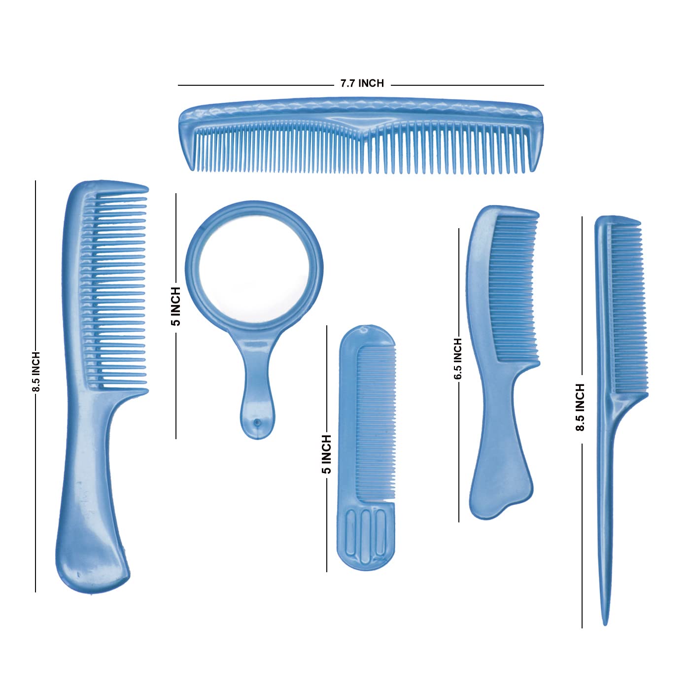 Baal Hair Comb and Hand Mirror Set for Women & Girls - Detangling Styling Comb with Mirror for Daily Hair Care (Blue) - Perfect for Home, Travel, and Salon Use