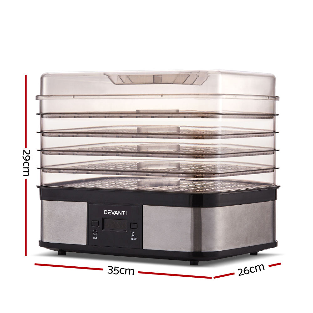 Devanti 5-Tray Food Dehydrator for Jerky, Fruits & Herbs - Electric Food Dryer Machine for Healthy Snacks, Camping & Home Use