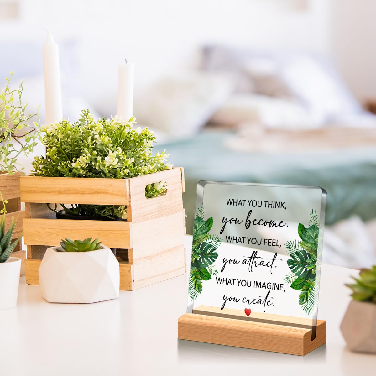 Little Reminders Acrylic Desk Sign - Motivational Office Decor with 'What You Think You Become' Quote - Inspirational Gift for Women, Friends & Coworkers - Perfect for Home Office, Work Desk & Study Room Decor