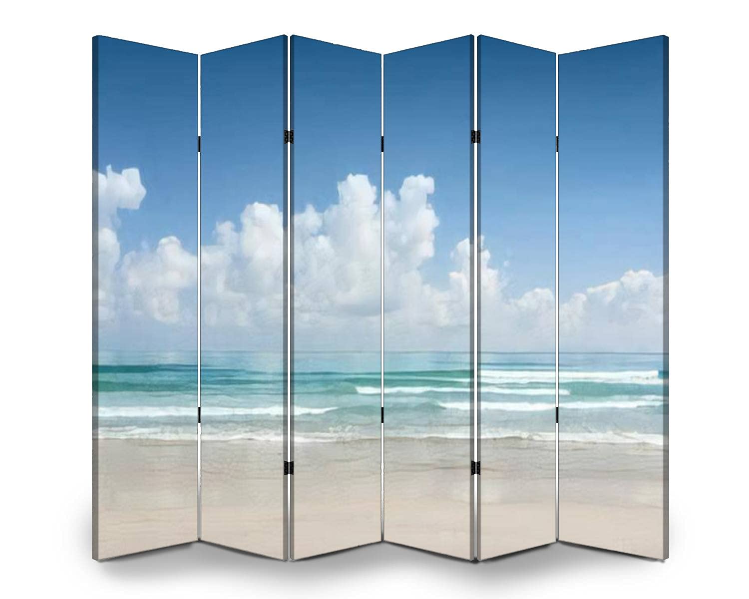 6 Panel Folding Room Divider - Blue Ocean & Tropical Beach Canvas Privacy Screen for Home, Office, Dorm - Freestanding Indoor Partition for Bedroom, Living Room, Yoga Space & More
