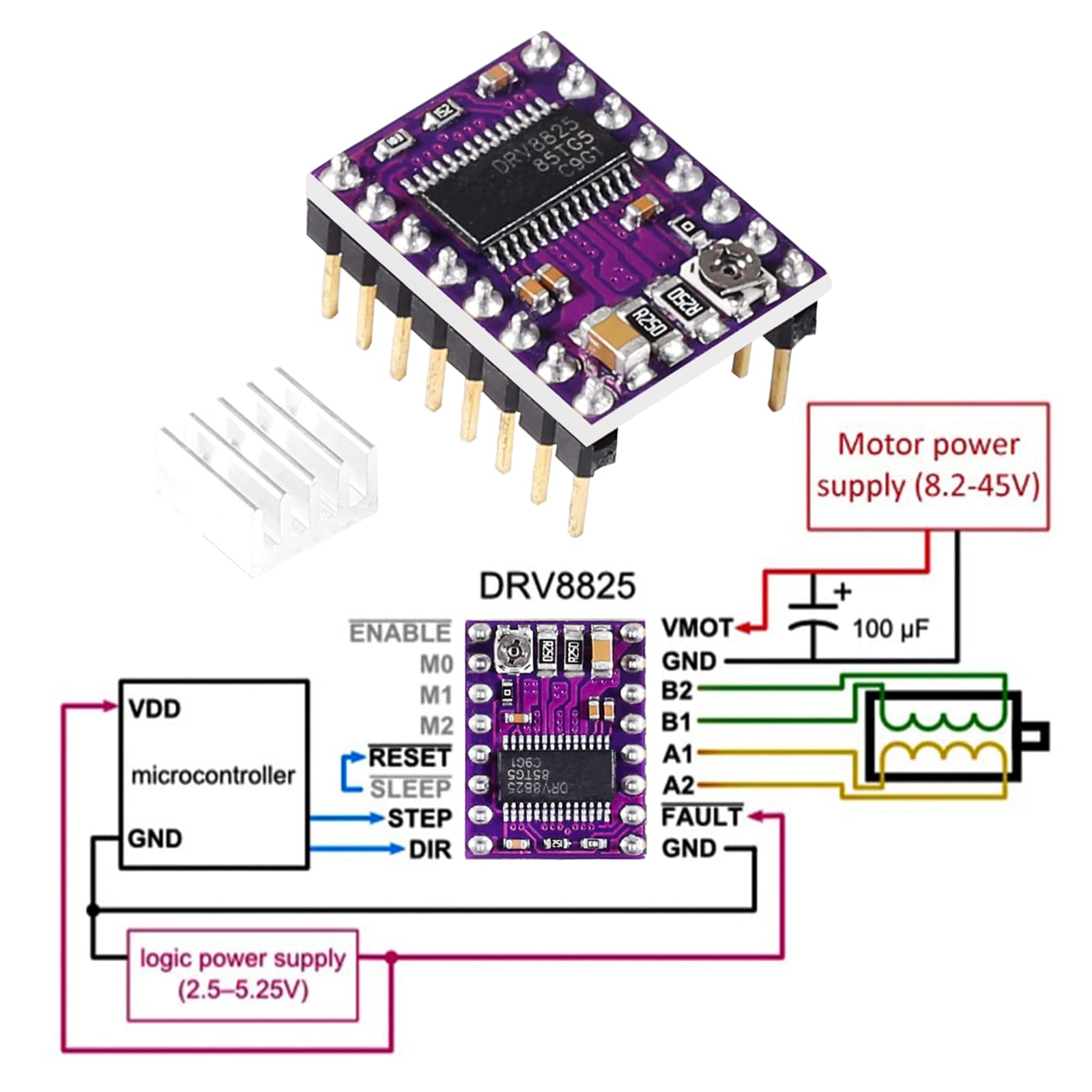 8Pcs DRV8825 Stepper Motor Driver Module with Heat Sink for 3D Printer, CNC, RepRap, RAMPS1.4 - Compatible with A4988, StepStick - Perfect for DIY Robotics and Precision Motion Control Projects