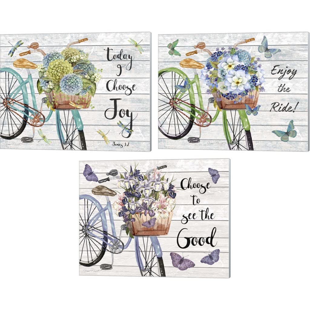 Jean Plout Bicycle Inspirations - 3 Piece Canvas Wall Art Set (15x12 Inches Each) - Motivational Cycling Decor for Home, Office & Gym