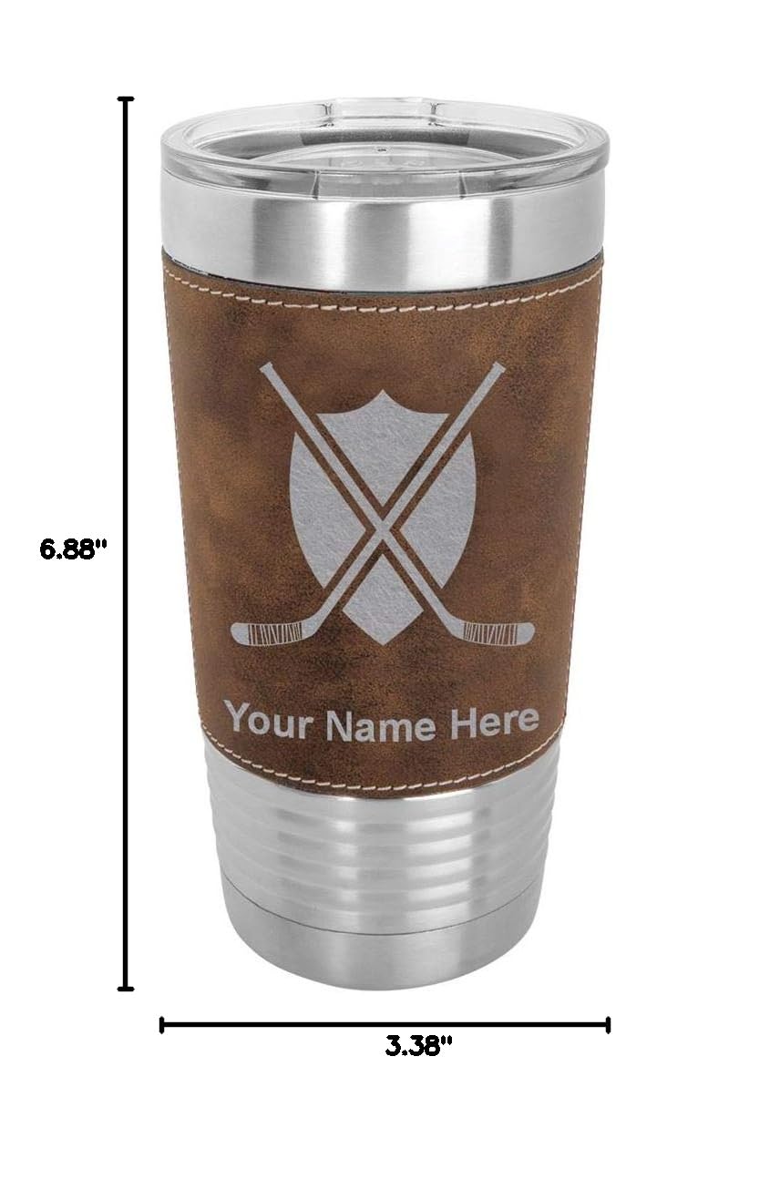 LaserGram 20oz Vacuum Insulated Stainless Steel Tumbler with Hockey Stick Design - Personalized Engraving, Faux Leather Base & Rustic Finish - Perfect for Coffee, Tea & Cold Drinks at Games, Work or Outdoor Adventures