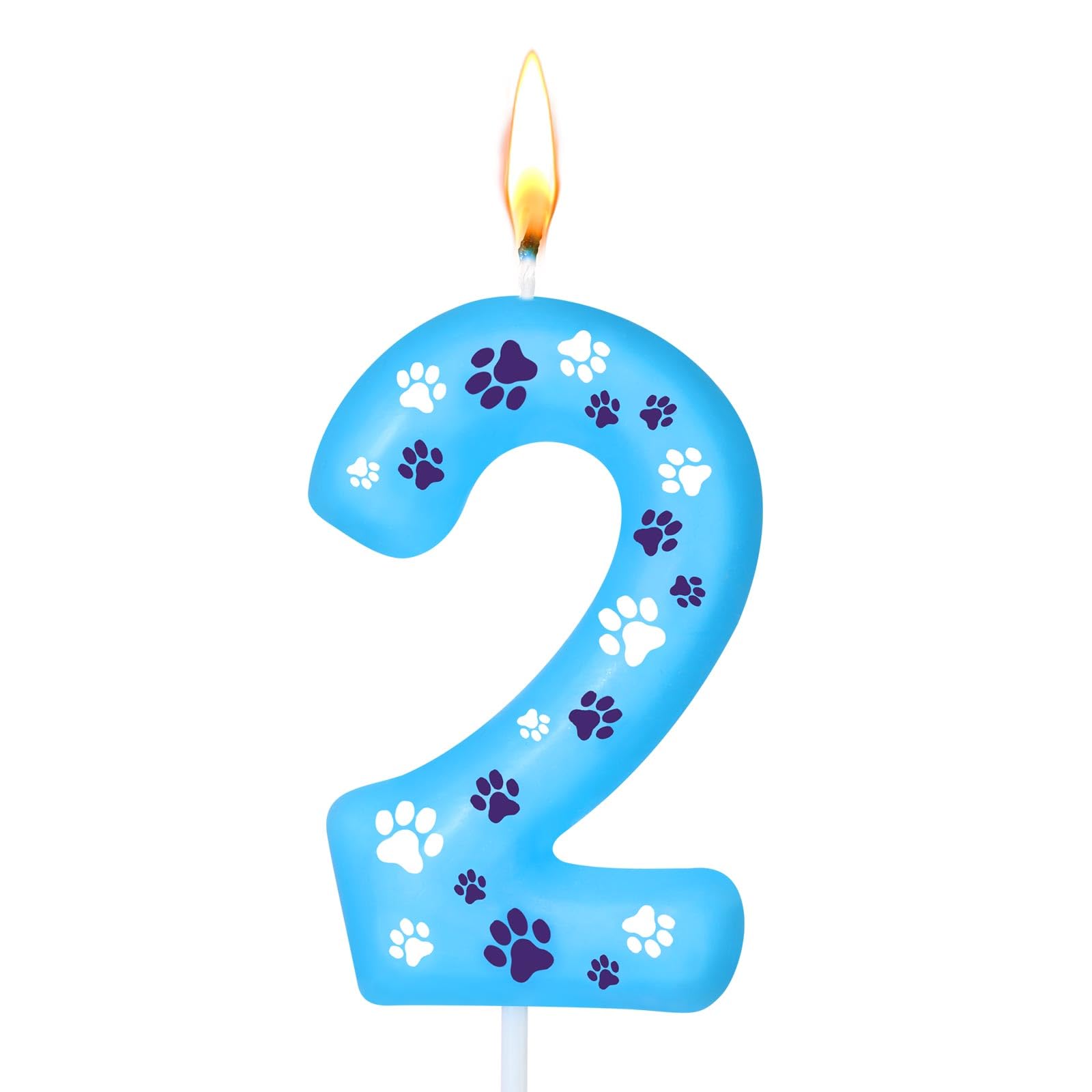 Blue Dog Paw Birthday Candles - Number 2 Cake Topper for Dog Themed Parties