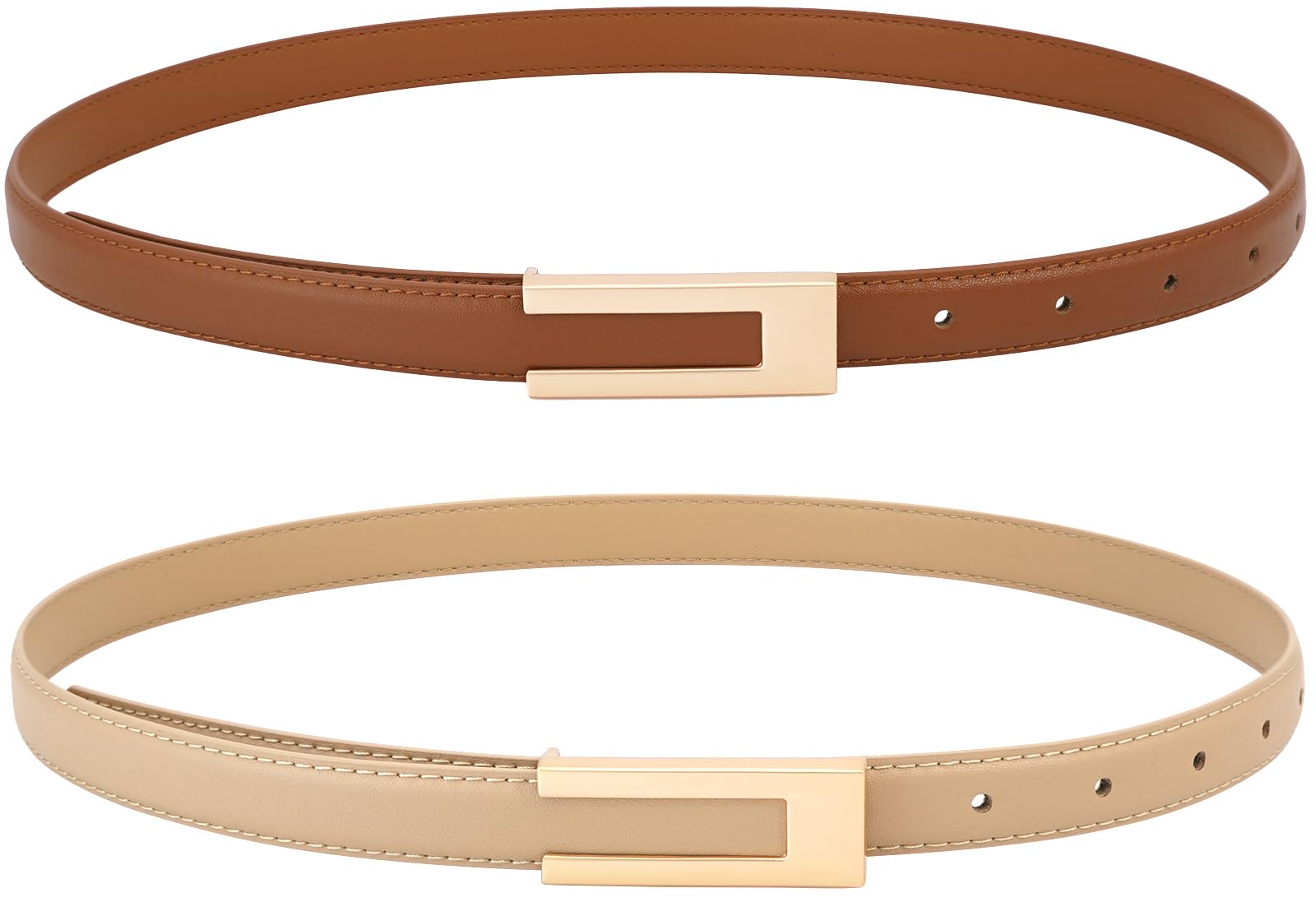 Women's Thin Leather Belt with Gold Buckle for Dresses & Jeans | Fashion Waist Accessory