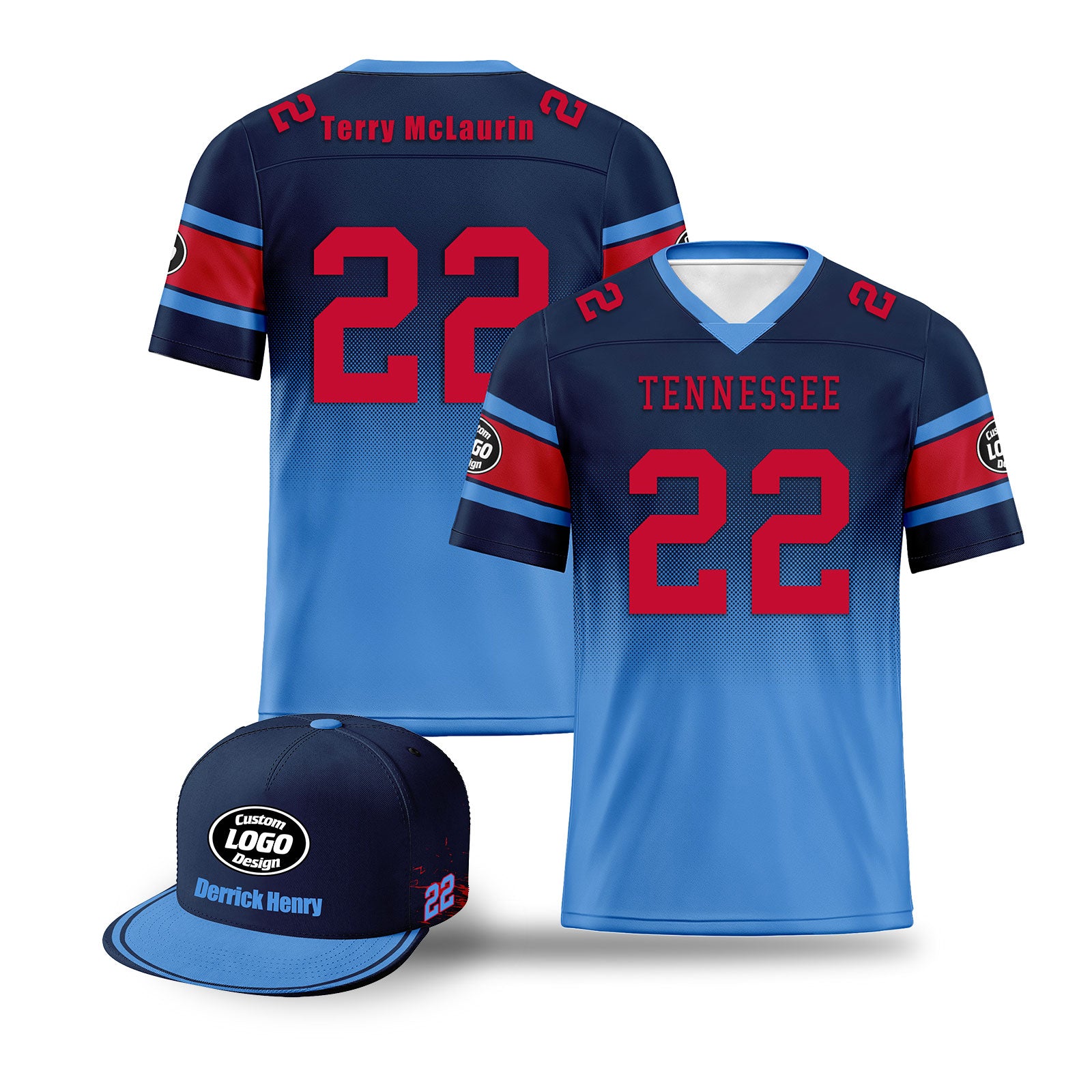 Custom Personalized Tennessee Football Jersey and Hat Set - Blue Vols Fan Gear for Game Day & Tailgating - D020326