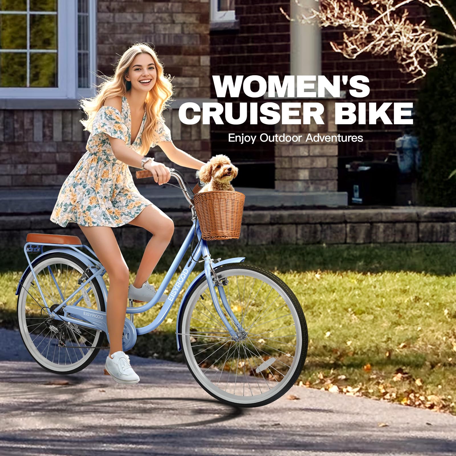 26 Inch Women's 7-Speed Hybrid Beach Cruiser Bike - Lightweight Commuter Bicycle with Adjustable Seat, Anti-Skid Tires & V-Brakes - Perfect for Beach Rides, City Commuting & Leisure Cycling