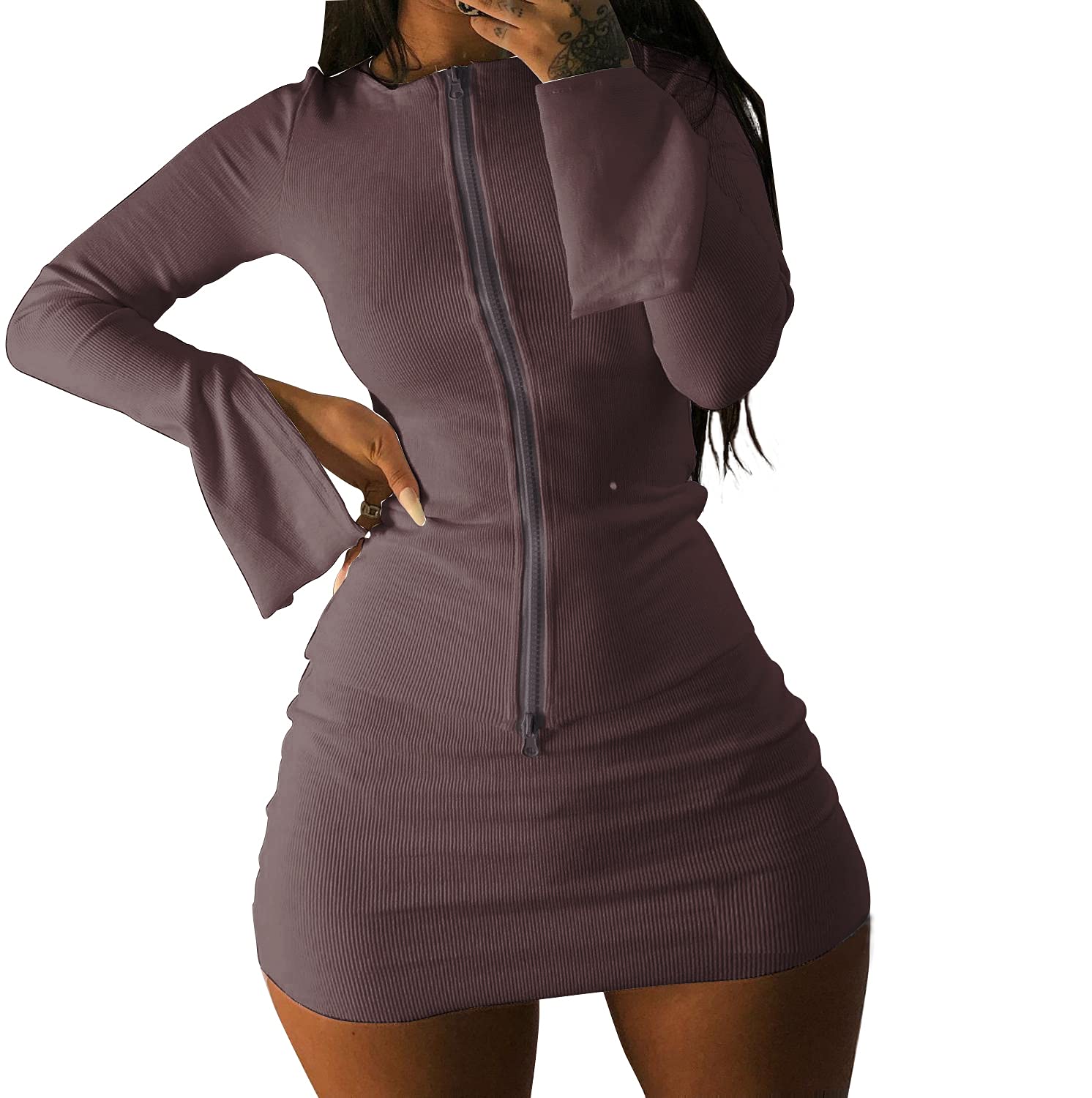 XLLAIS Women's Ribbed Tops and Skirts Sets - Double Zipper Tracksuit Outfits 2 Piece Clubwear for Night Out, Party & Casual Wear