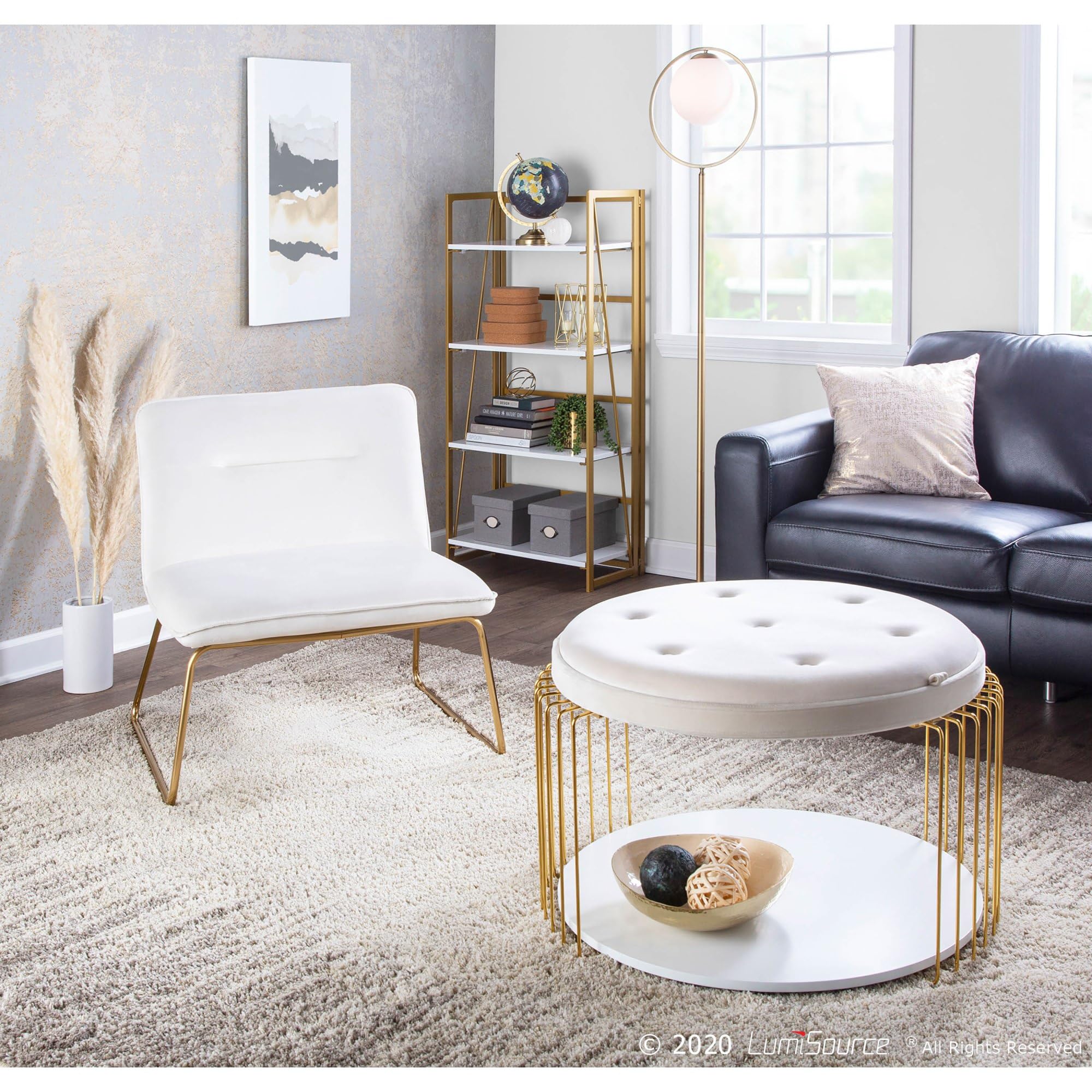 Moon Contemporary Gold Metal & Frosted Glass Floor Lamp - Modern Standing Lamp for Living Room, Bedroom & Corner Decor - Tall Ambient Lighting for Home, Office & Reading Nook
