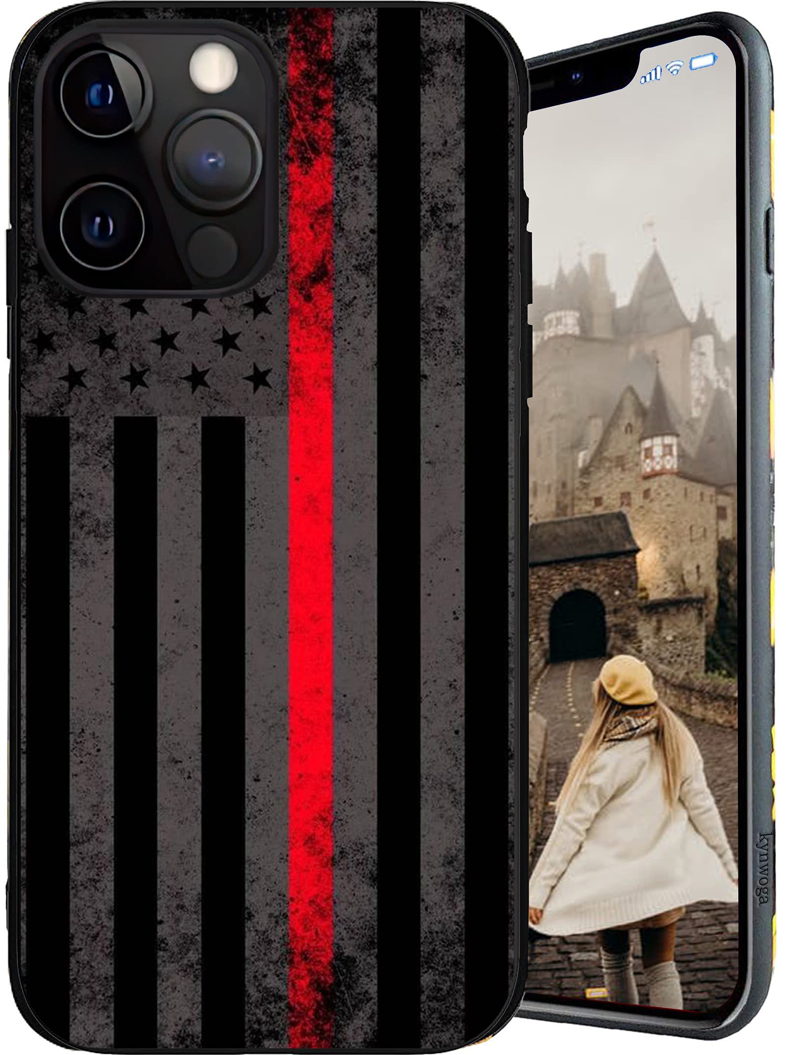 Firefighter Red Line Pattern iPhone 13 Pro Max Case - Soft TPU Shockproof Full Body Protection Cover for Women & Girls | Compatible with 6.7 Inch iPhone 13 Pro Max | Perfect for Everyday Use, Work & Outdoor Activities