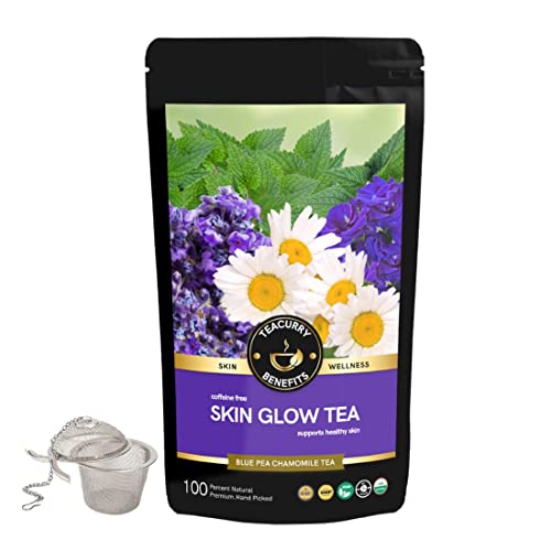 TEACURRY Skin Glow Herbal Tea - 2 Month Supply (200g Loose Leaf) with Stainless Steel Infuser - Rose Tea for Glowing Skin, Hydration & Detox - Natural Skin Nourishment & Beauty Tea | Perfect for Morning Routine, Spa Days & Self-Care Moments