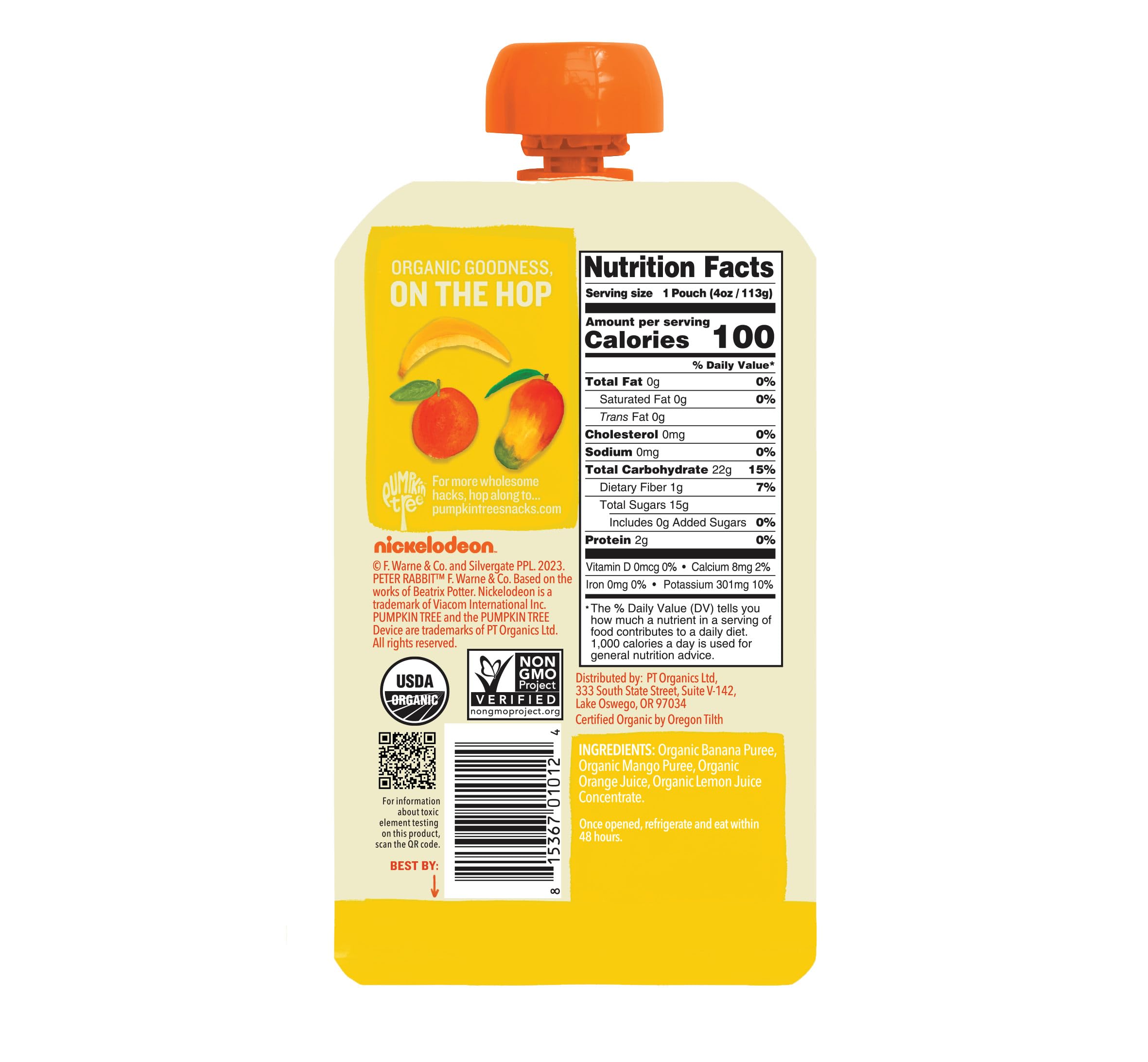 Organic Pumpkin Tree Peter Rabbit Mango Banana & Orange Fruit Snacks - 4 Oz Pack of 10 | Healthy Baby & Toddler Snacks for On-the-Go, Lunchboxes & Travel