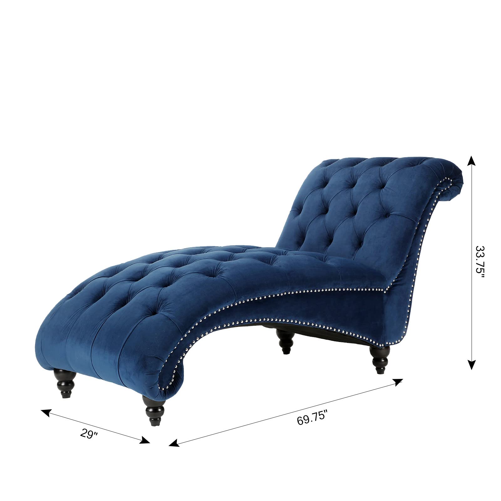 HomVent Tufted Leather Chaise Lounge Chair - Modern Indoor Lounge Chair with Button Tufting for Living Room, Office, or Bedroom - Perfect for Relaxing, Reading & Napping (Blue)