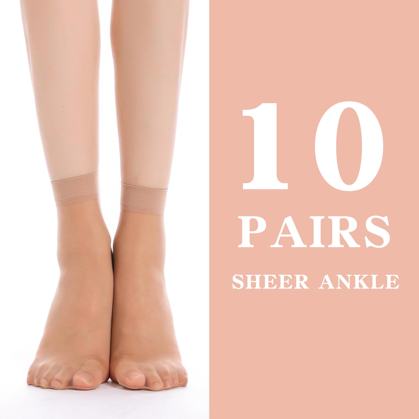 10 Pairs Women's Sheer Nylon Ankle Socks with Reinforced Toe - Comfortable Thin High Stockings for Everyday Wear, Office & Dress Shoes