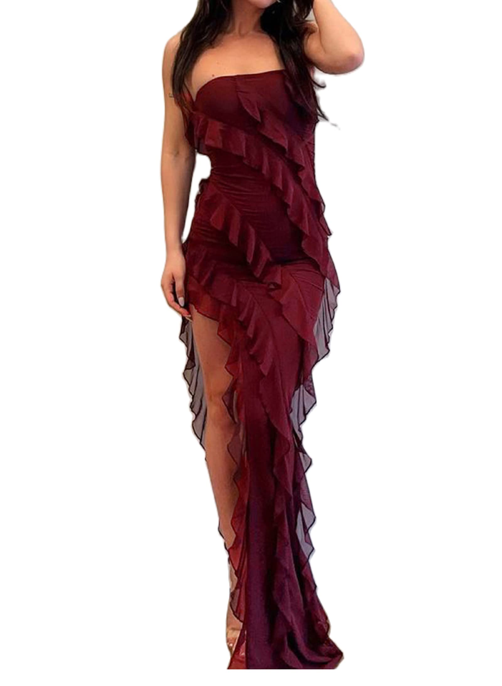Strappy Floral Print Maxi Long Dress for Women - Y2K Spaghetti Strap Backless Bodycon Split Dress - Perfect for Summer Beach Vacations, Parties & Date Nights