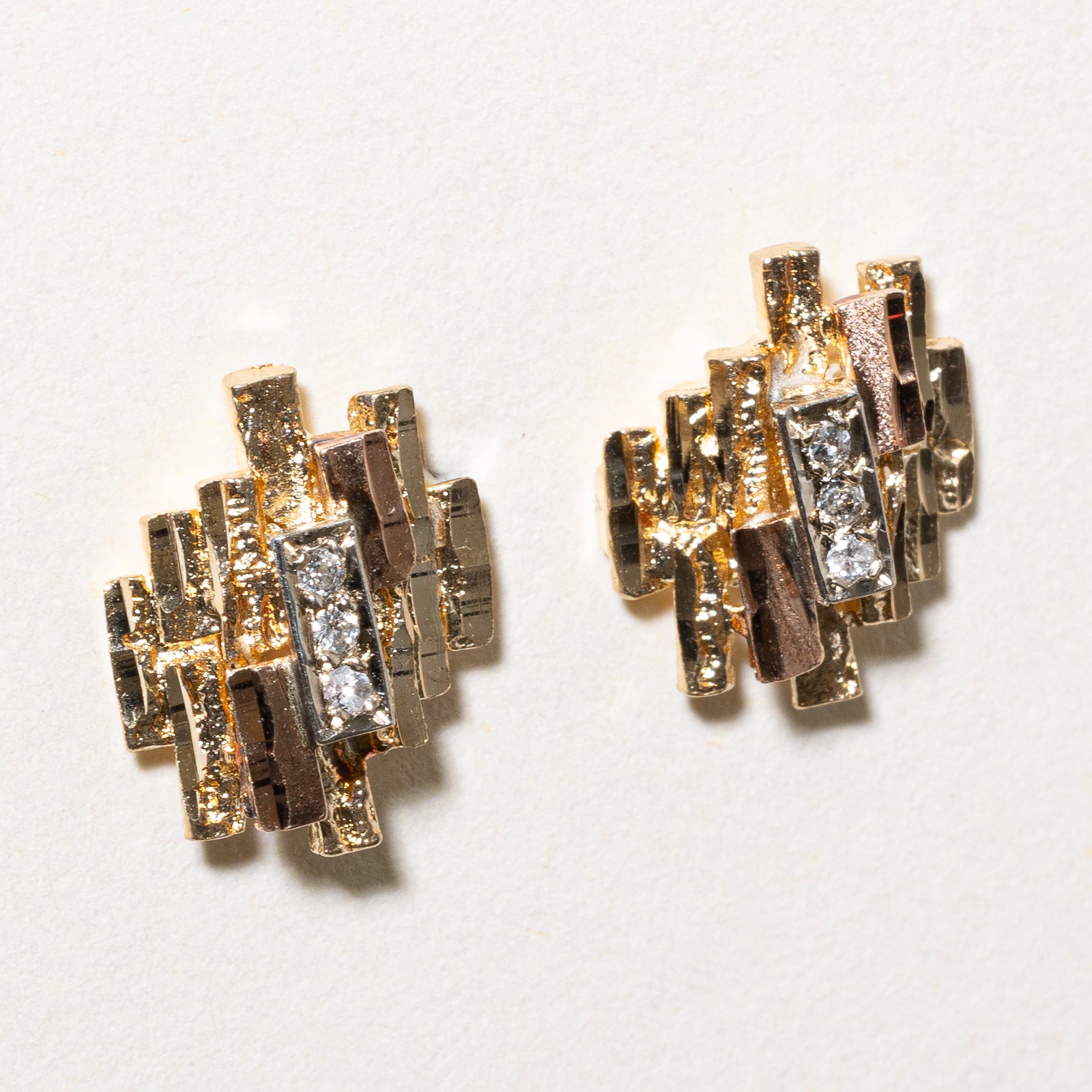 10K Gold Diamond Textured Abstract Stud Earrings for Women | 0.06ctw | Elegant Everyday Jewelry Gift for Her