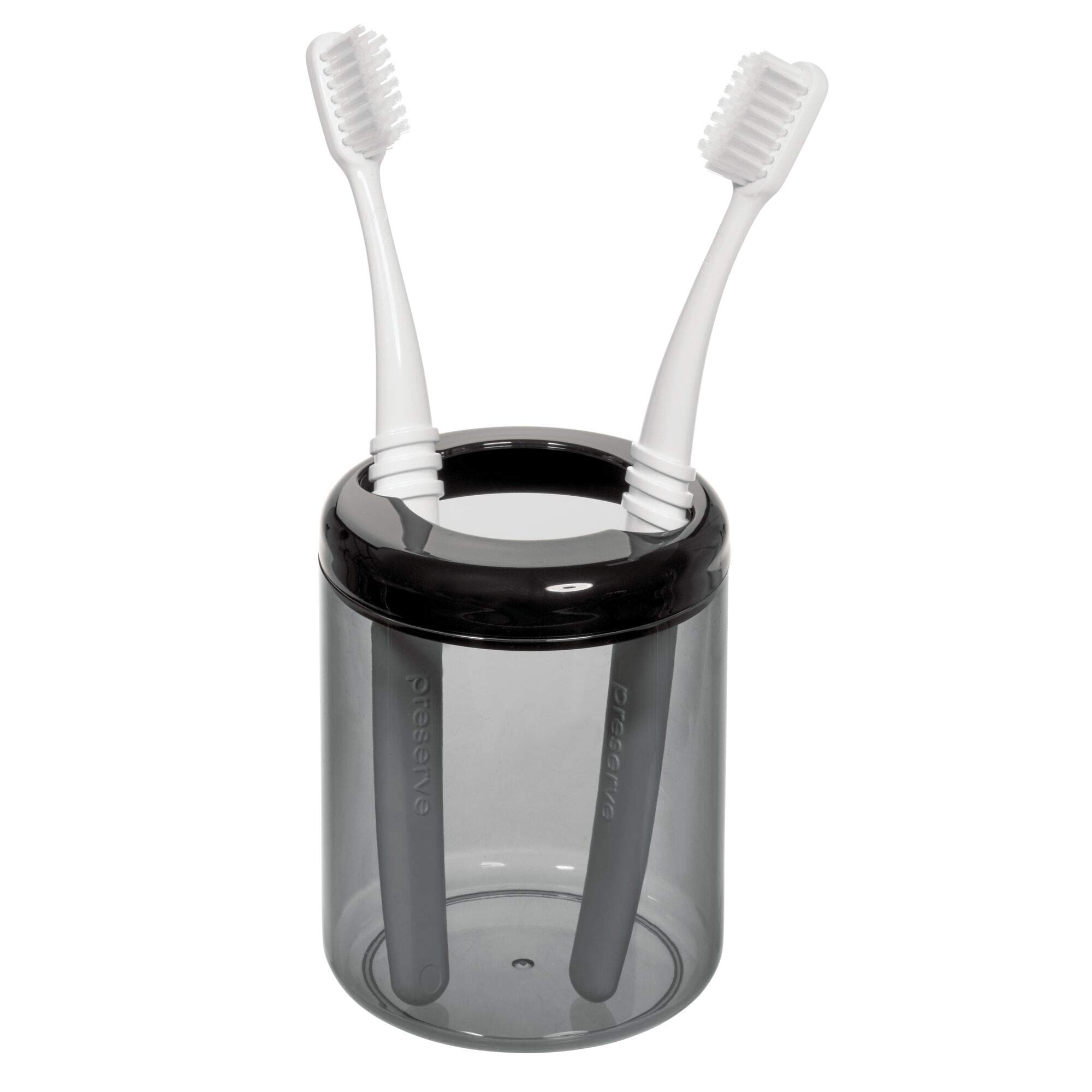 iDesign Finn Plastic Round Holder - Organize Toothbrushes, Makeup Brushes, Pens & Markers - Black/Smoke - Perfect for Bathroom, Vanity & Office Desk Organization