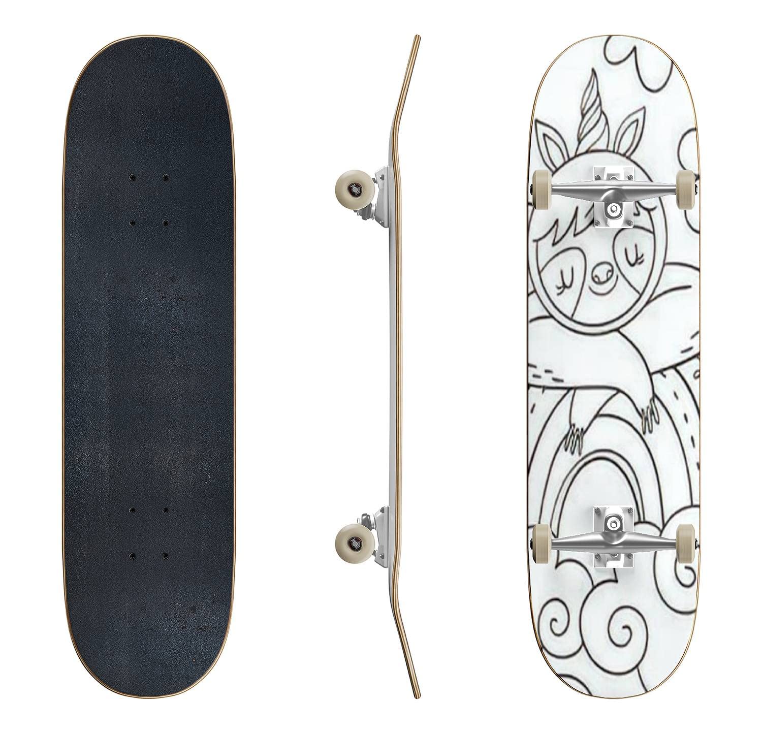 Cute Baby Sloth Skateboard - Hand Drawn Animal Design Longboard for Beginners & Professionals | Classic Concave Deck for Extreme Sports & Teen Gifts | Perfect for Skate Parks, Commuting & Street Skating