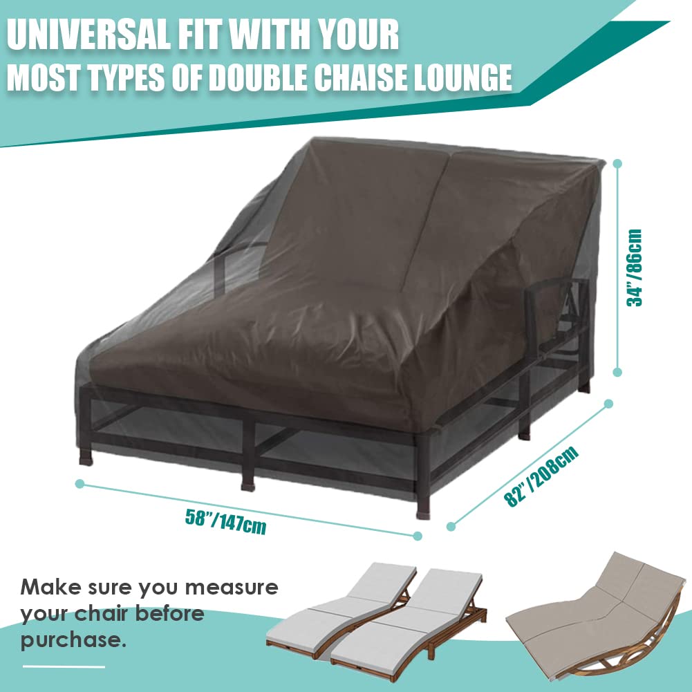 Waterproof Double Patio Chaise Lounge Cover - Heavy Duty Outdoor Furniture Protector with Elastic Hem for 2-Person Chaise - Perfect for Poolside, Deck, Garden & Patio Use