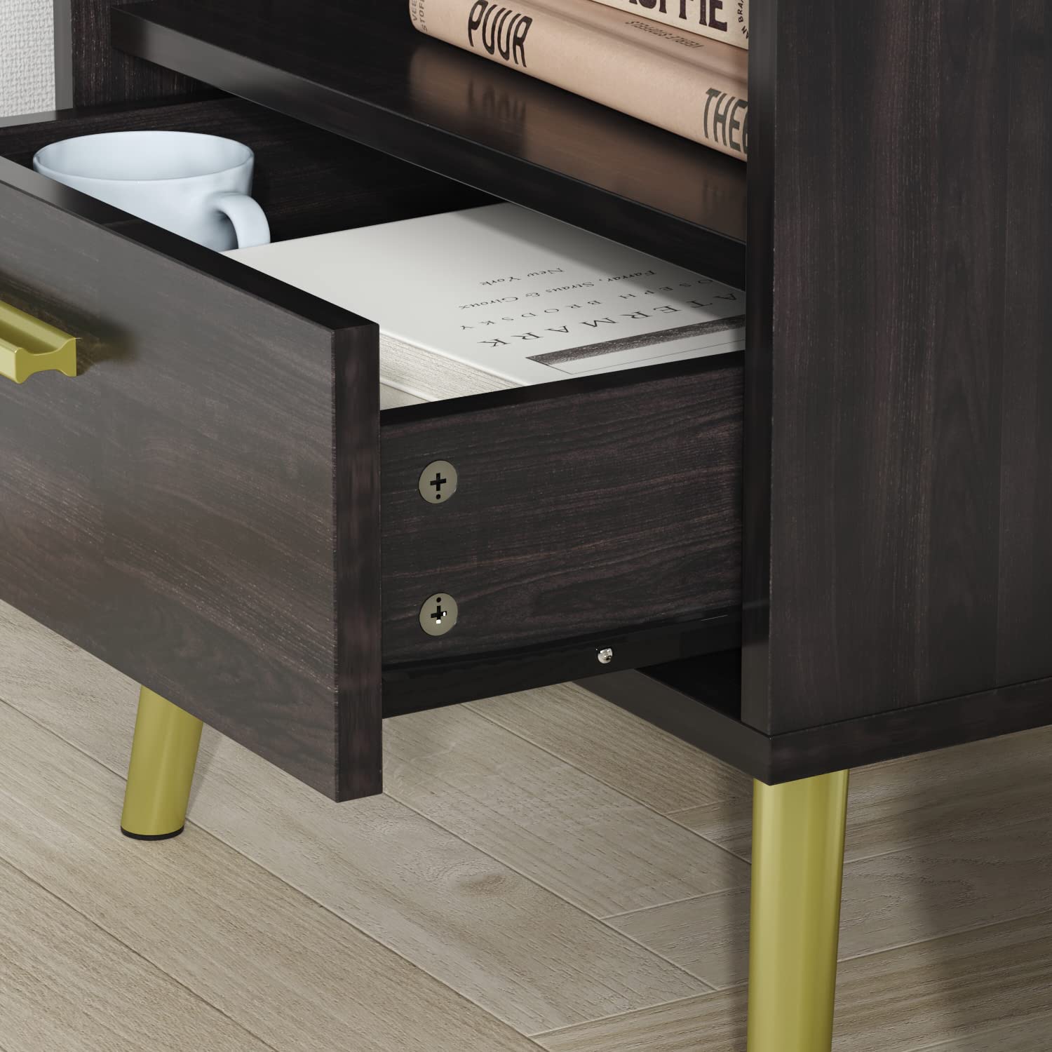 2-Piece Black Nightstand Set with Drawer & Open Shelf Storage - Modern Bedside Table for Bedroom, Living Room - Perfect for Small Spaces & Apartment Living