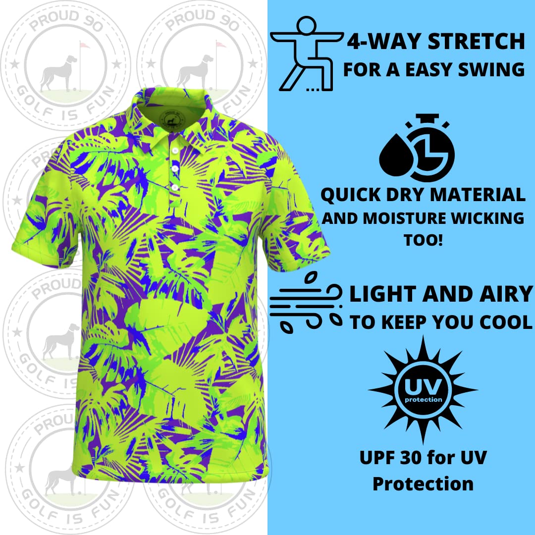 Wild Palms Performance Golf Shirts for Men - Moisture-Wicking Spandex & Polyester Polo Shirts - Breathable Athletic Apparel for Golf, Tennis & Casual Wear