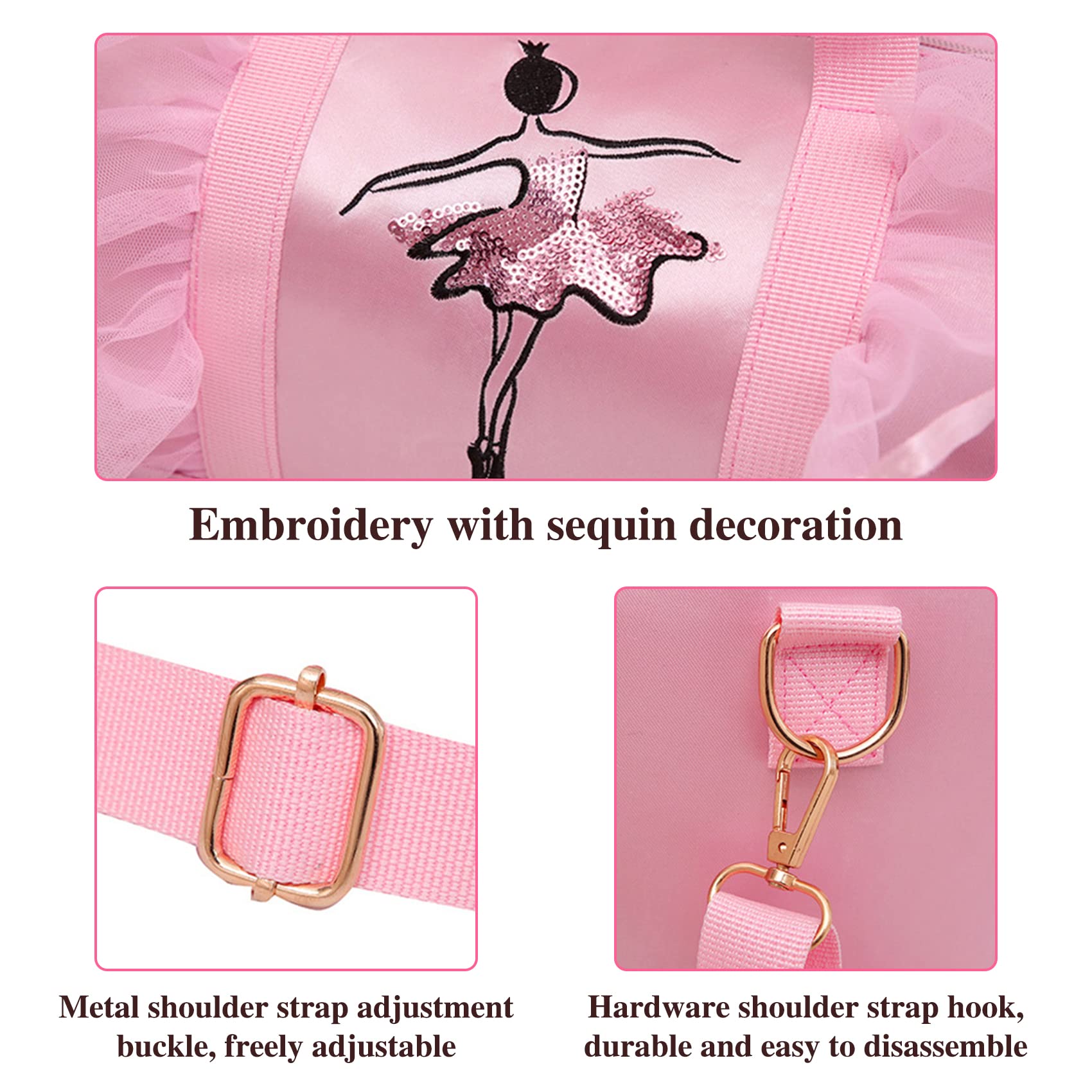 Besbomig Pink Ballet Dance Bag for Girls - Crossbody Shoulder Sports Bag with Shoe Storage - Perfect for Ballet Class, Dance Practice & Recitals - Ideal Gift for Ballerina Dancers & Kids
