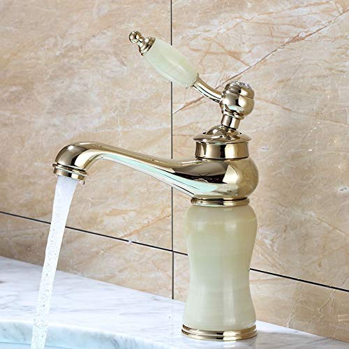 Antique European Style Copper Bathroom Faucet - Single Handle Vintage Sink Mixer Tap with Cold & Hot Water - Jade Imitation Finish for Bathroom Basin (Color D) - Perfect for Classic & Luxury Home Decor