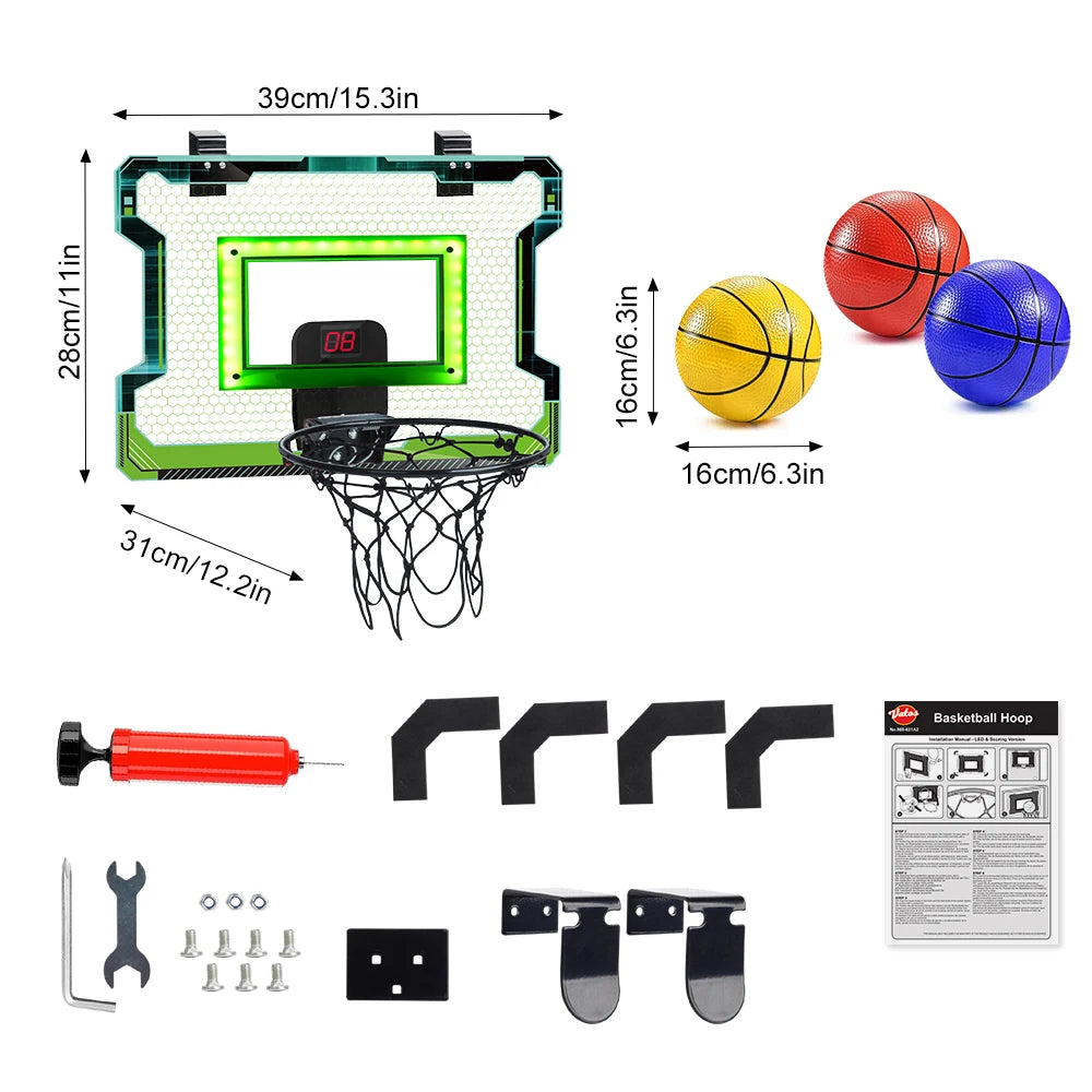 VATOS Mini Basketball Hoop Set with Electronic Scoreboard - Auto Sound & Light Effects for Kids, Teens & Adults - Perfect for Indoor Games, Birthday Parties & Family Fun Activities
