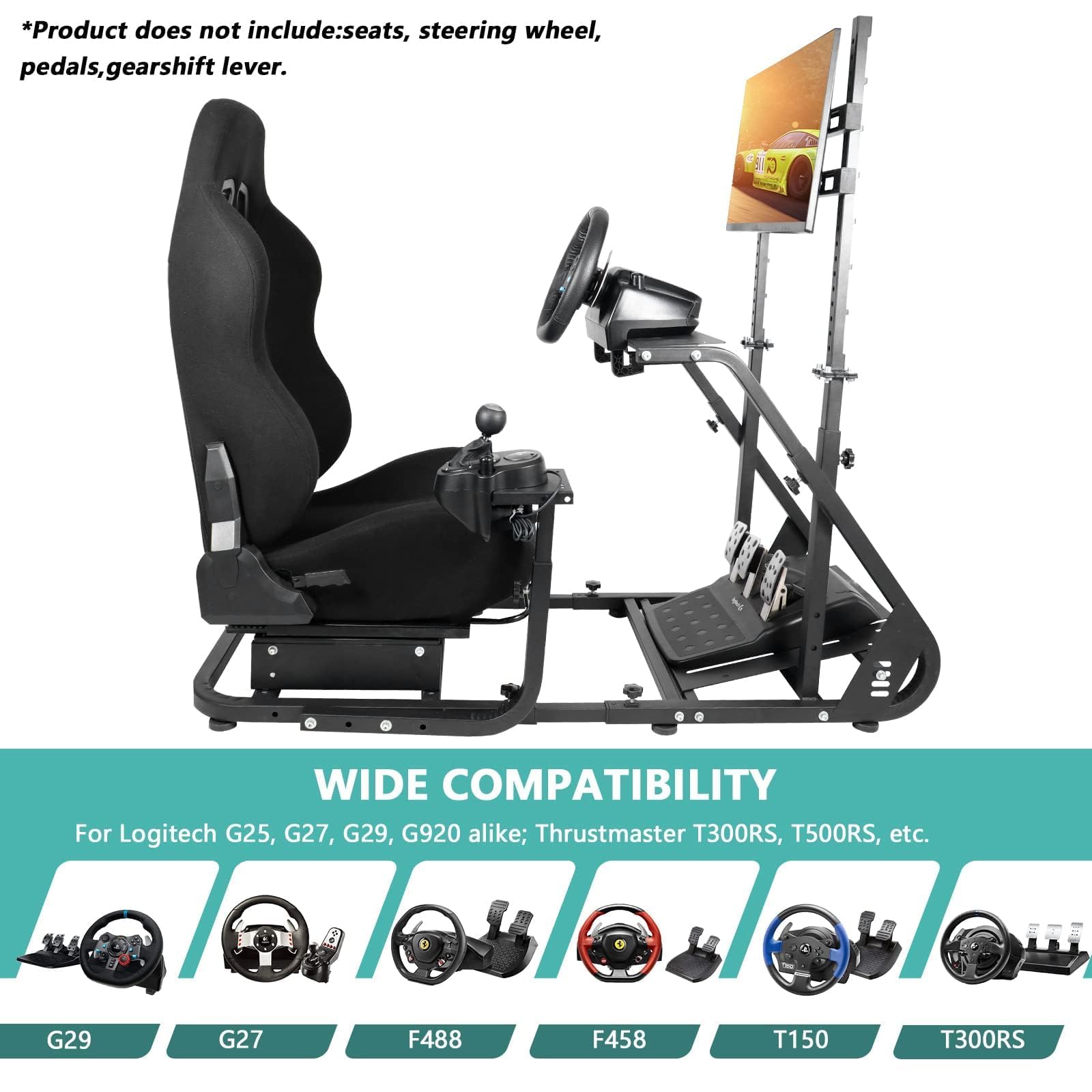 Dardoo G923 Racing Simulator Cockpit with Adjustable Monitor Stand - Compatible with Logitech G29/G920, Thrustmaster T80/T150, Fanatec Wheels - Works with PS4, PC Gaming (Wheel, Pedals, Shifter & Seat Not Included) - Perfect for Home Racing Simulator Setup & Esports Training