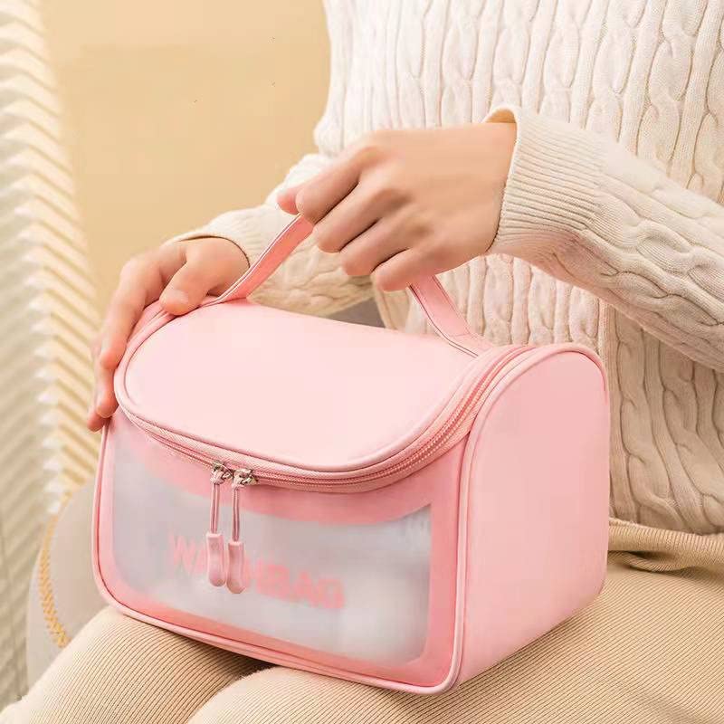 Transparent PVC Cosmetic Travel Bag - Pink Toiletry Organizer for Women & Girls, Perfect for Travel & Daily Use