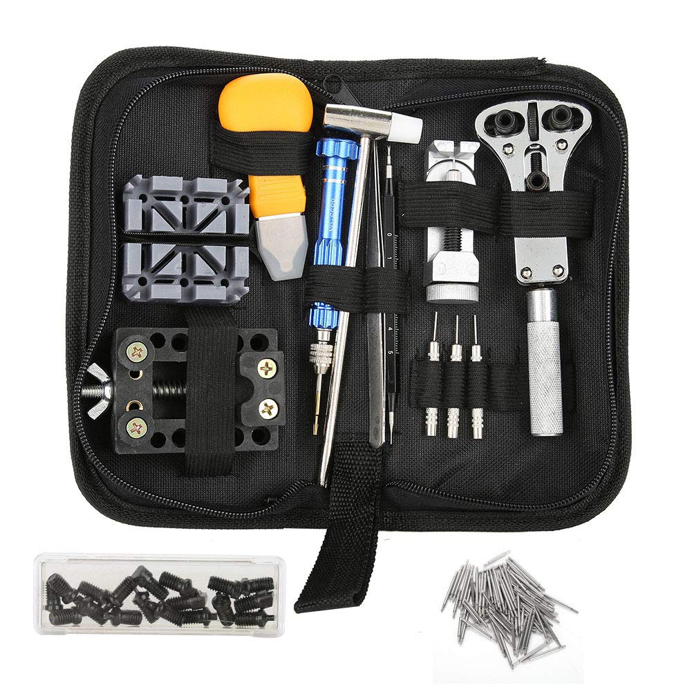 Professional 150Pcs Watch Repair Tool Kit with Case Opener, Spring Bar Tool & Hammer - Complete Watchmaker Set for Battery Replacement, Band Adjustment & Maintenance - Perfect for Watch Enthusiasts & Jewelers