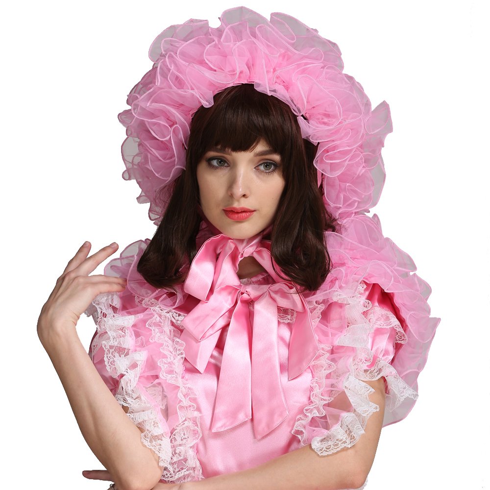 Elegant Women's Pink Organza Puffy Bonnet with Detachable Cape - Perfect for Cosplay, Costume Parties & Renaissance Fairs