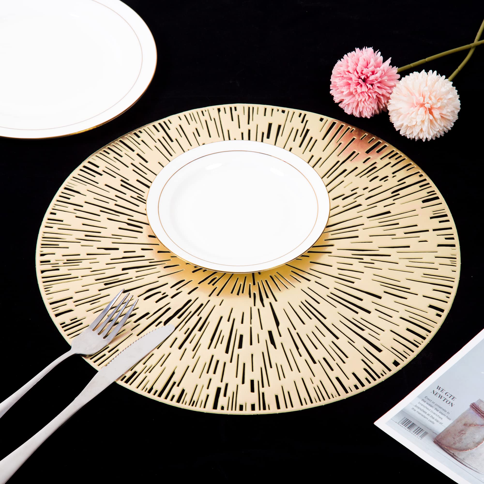6-Piece Round Vinyl Placemats Set - Waterproof & Heat-Resistant Dining Table Mats for Holiday, Wedding, Party Decor - Perfect for Christmas Dinner, Thanksgiving, and Formal Dining Settings